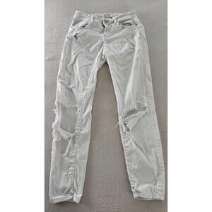 Stradivarius Jeans Womens Size 2 White Denim Mid Rise Distressed Pockets Zip